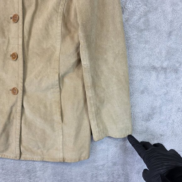 Coach Jacket Womens Medium Beige Suede Leather Button Front Lined Coat Pockets - Picture 3 of 16